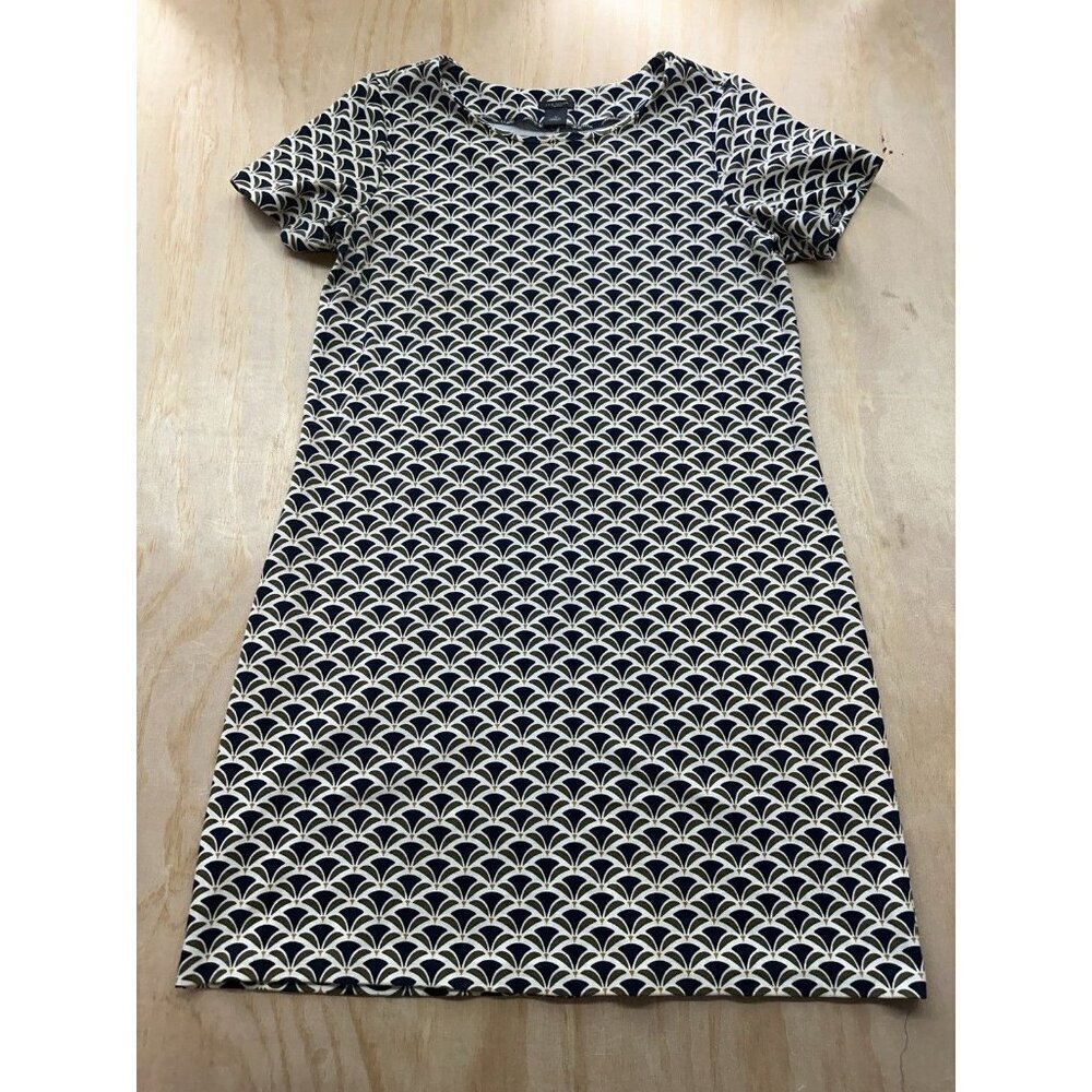 Ann Taylor Factory Sheath Midi‎ Dress Womens Sz 10 Cream Blue Design Heavy Knit